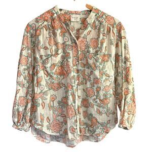 Wrap London Fine Cotton Floral Printed Button Down Blouse - size 10